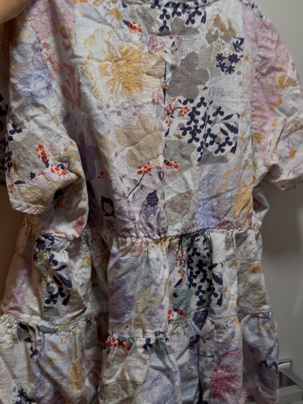 ARULA Floral Tiered Dress in White, Yellow, Lavender and Navy
